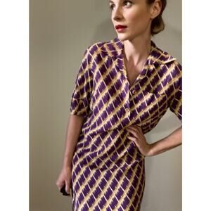 Dries Van Noten Shirtdress Purple & Gold Print SS 2018  Sz 38 ~ Perfection!